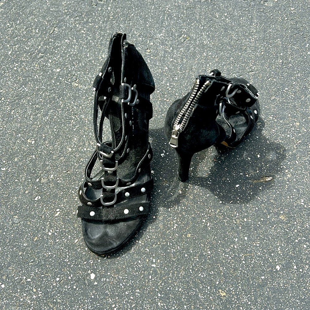 Vaneli high heel suede caged sandals